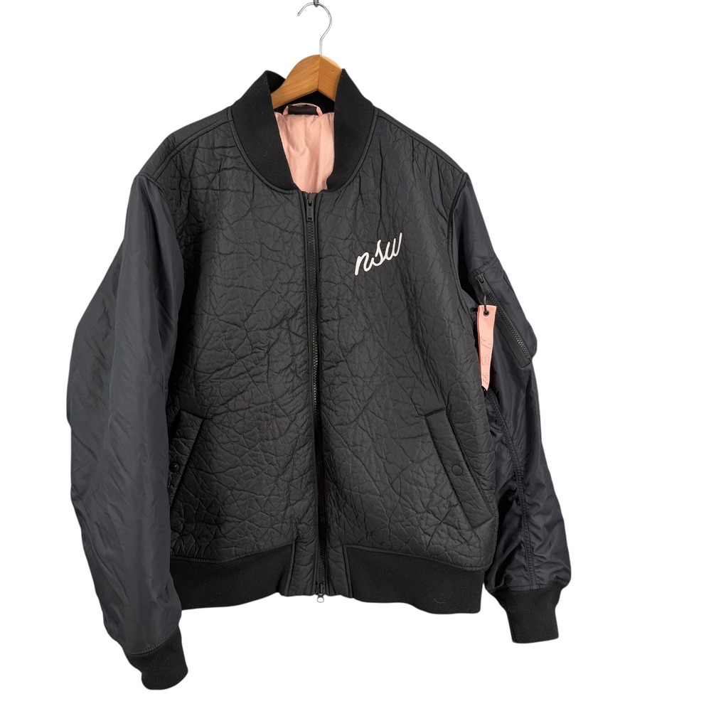 Nike Sportswear NSW‎ Bomber Flight Jacket Womens XXL Black Quilted Pink Lining